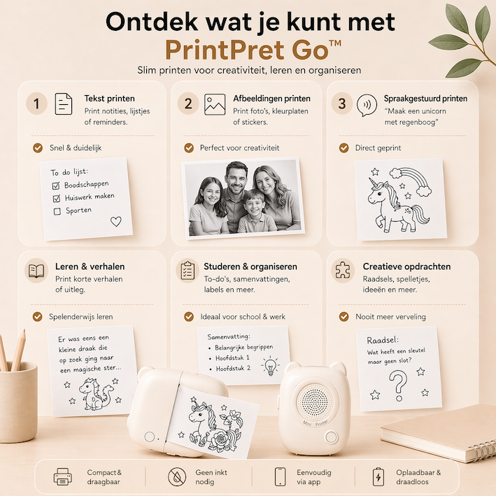 PrintPret Go - De mini printer die ideeën direct omzet in stickers, labels en creaties.