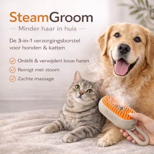 SteamGroom™ 3-in-1 Pet Steam Brush | Verwijder Katten- en Hondenhaar