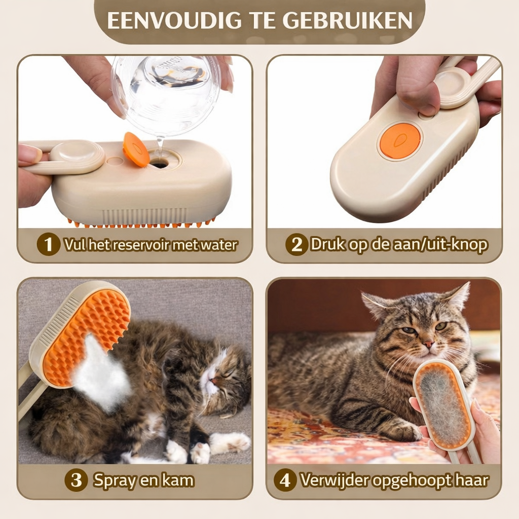 SteamGroom™ 3-in-1 Pet Steam Brush | Verwijder Katten- en Hondenhaar