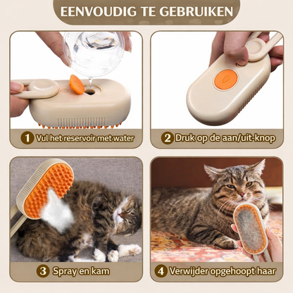 SteamGroom™ 3-in-1 Pet Steam Brush | Verwijder Katten- en Hondenhaar